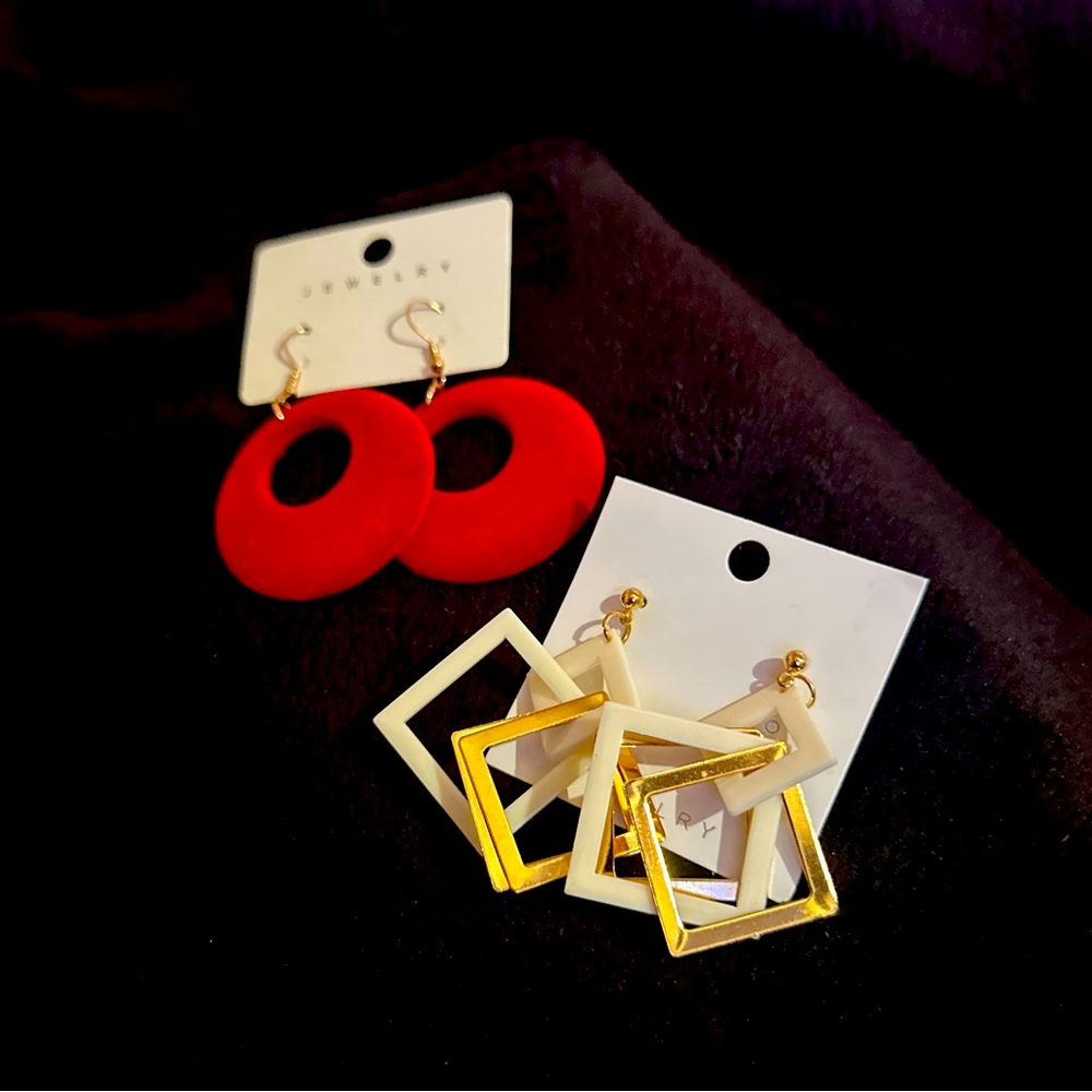 Source Unknown Red and Gold Earring Duo